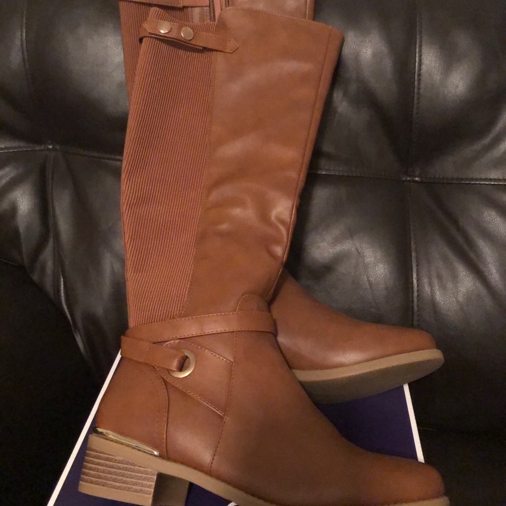 Cognac leather riding boots - Picture 2 of 4